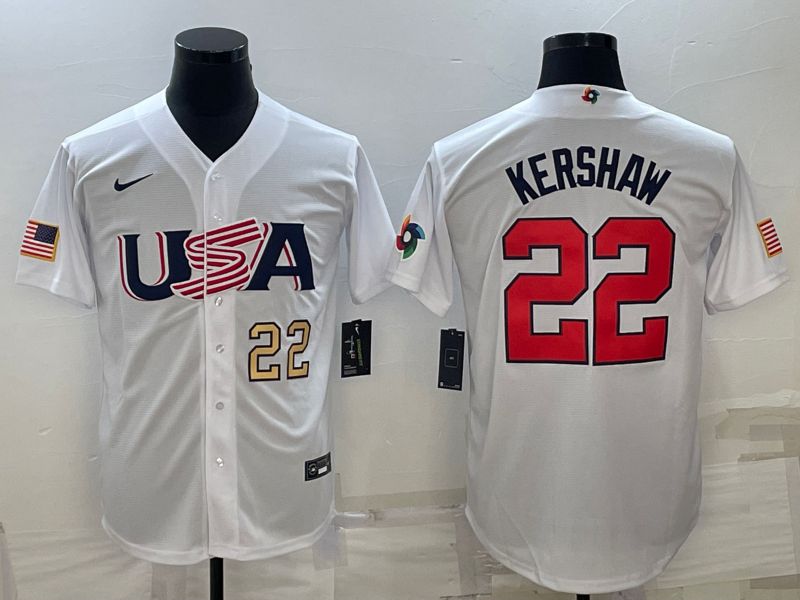 Men 2023 World Cub USA #22 Kershaw White Nike MLB Jersey3